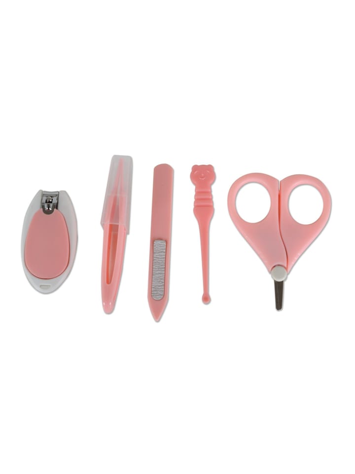 Maniküre-Set Apfel in rosa Nagelschere, Nagelknipser, Nagelfeile, Pinzetten, Reiseetui, ab Geburt