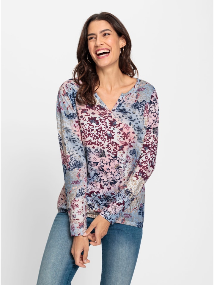 Shirt in rauchblau-rosenquarz-bedruckt