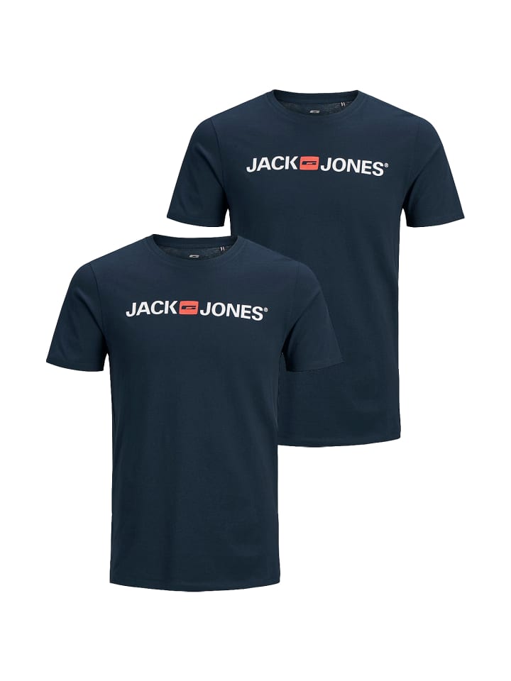 JJECORP LOGO Print Kurzarm 2-er Stück Pack T-Shirt in Dunkelblau-2