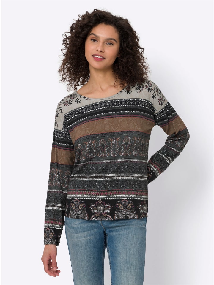 Druck-Shirt in braun-pink-bedruckt