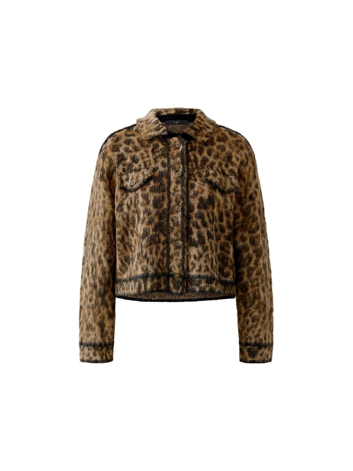 Gemusterte Jacke mit Brusttasche in Camel Grey