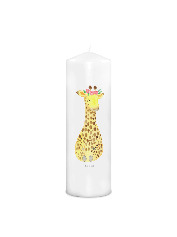 Kerze Giraffe Blumenkranz ohne Spruch in Weiß