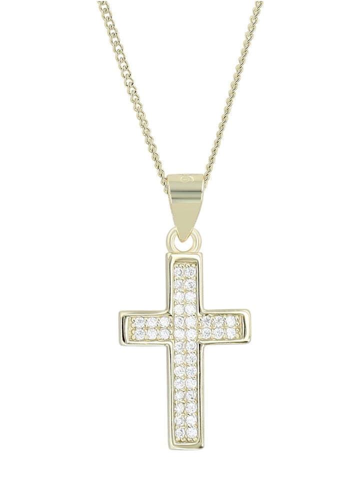 Damen Anhänger – Kreuz Kreuzanhänger aus 925 Silber mit Zirkonia in gold