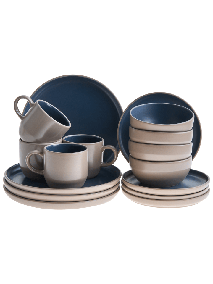 16-tlg Tafelservice NUTMEG in Beige/Blau