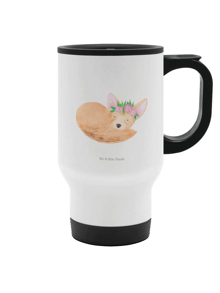 Thermosbecher Wüstenfuchs Blumen ohne Spruch in Weiß