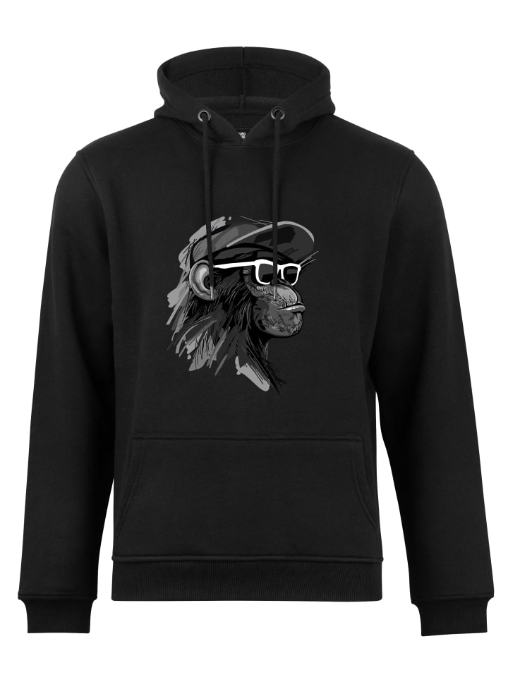 Kapuzensweatshirt mit Affenmotiv - Cool Monkey mit Brille in schwarz