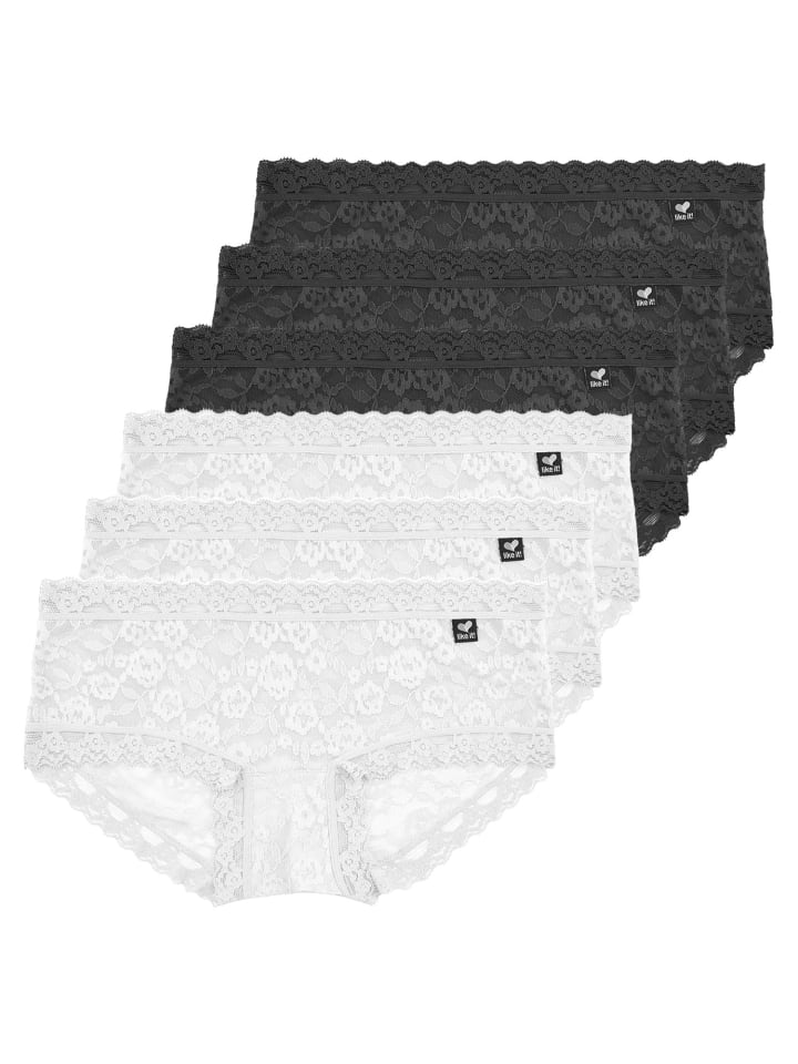 6er Pack Panty in weiss-schwarz
