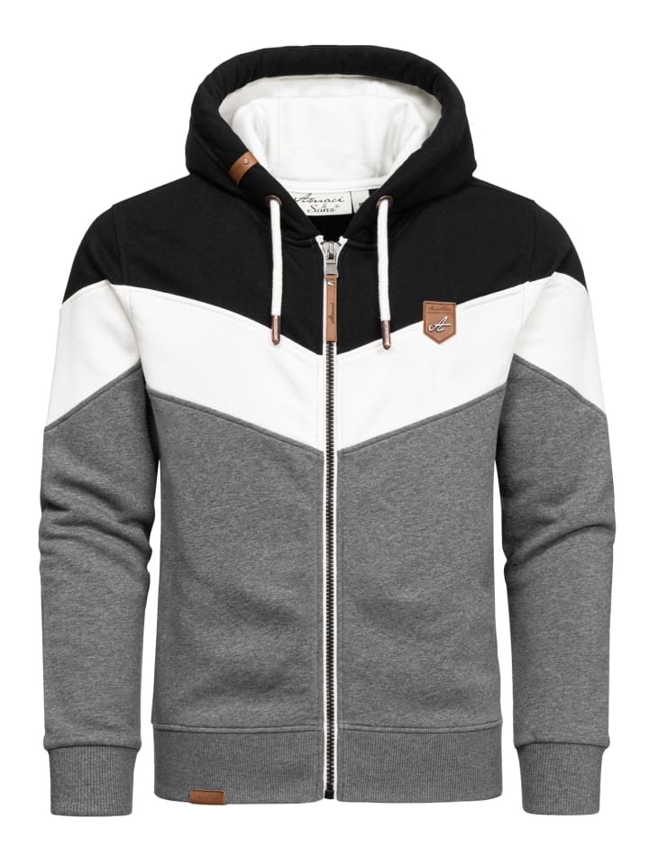 Sweatjacke im Block-Design ARDMORE in Schwarz/Anthrazit/Weiß