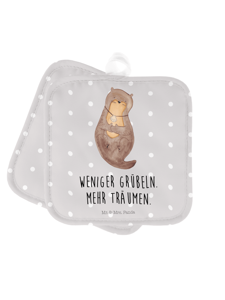 Topflappen Otter Muschel mit Spruch in Grau Pastell