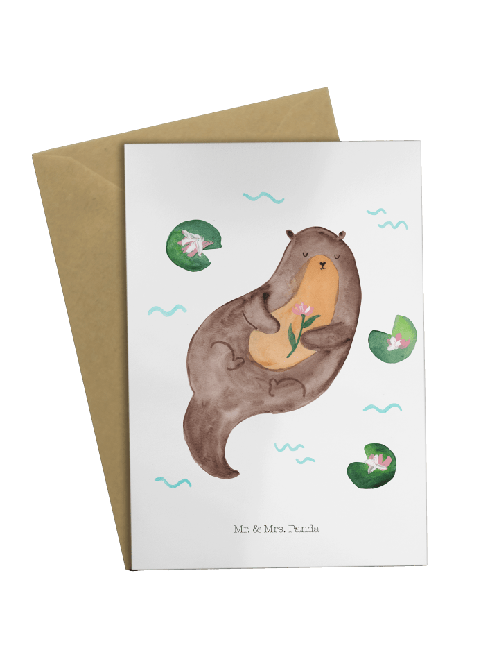 Grußkarte Otter Seerose ohne Spruch in Weiß
