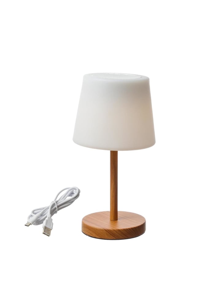 LED Tischlampe mit Bluetooth Lautsprecher aufladbar H: 38cm in braun