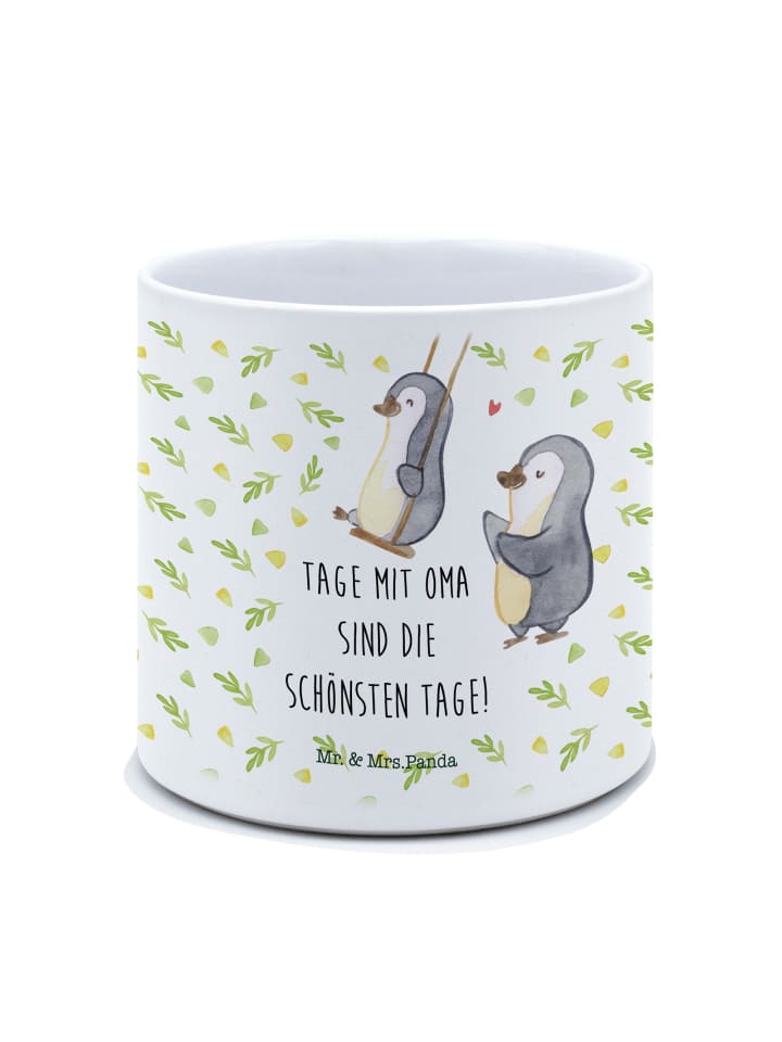 Pflanzkübel Pinguin Oma mit Spruch in Weiß