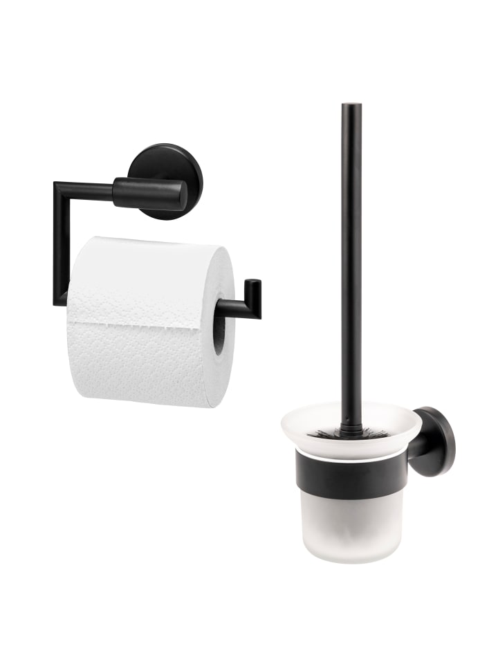 Badezimmer Zubehör-Set PIAZZA BLACK 2tlg. ca. 14,5 x 35 x 11,5 cm (B/H/T)