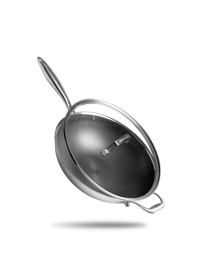 Premium Wok Edelstahl mit Wabenmuster - 32 cm