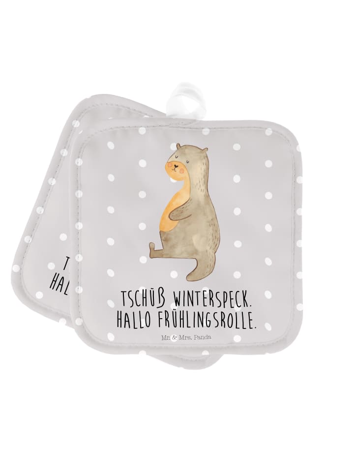 Topflappen Otter Bauch mit Spruch in Grau Pastell