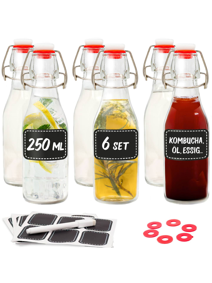 6er Set Glasflaschen 250ml mit Bügelverschluss - Bügelflaschen Zum
