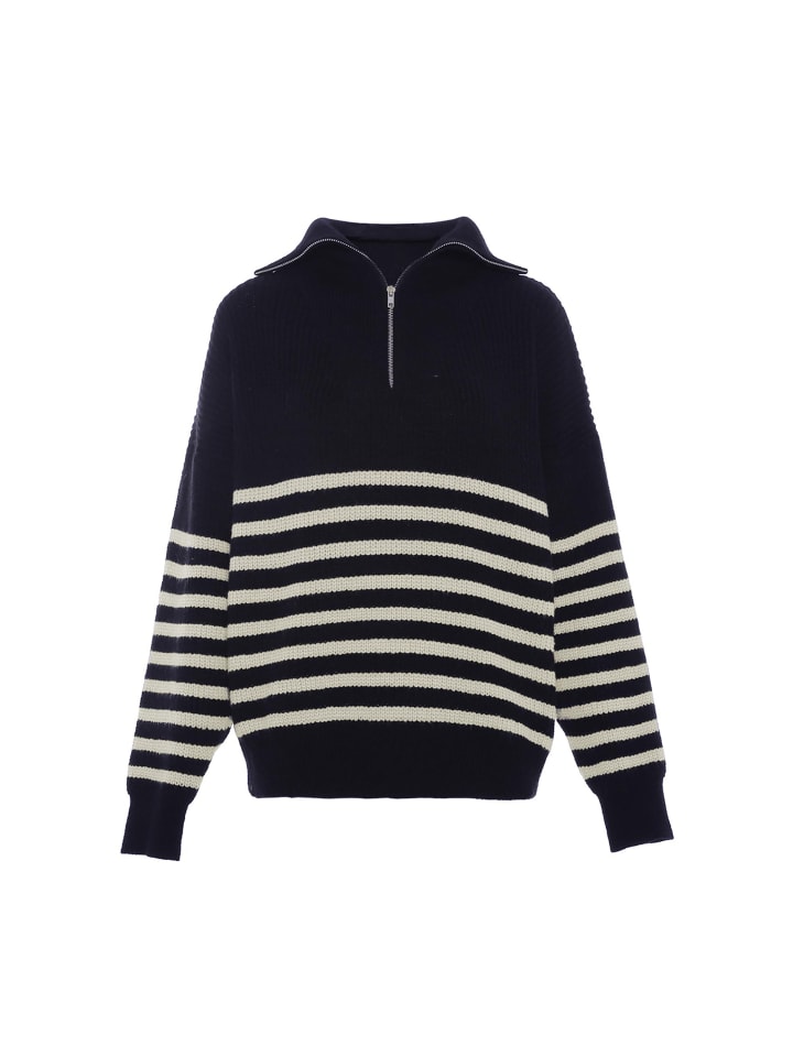 Women Sweater in Marine Wollweiss