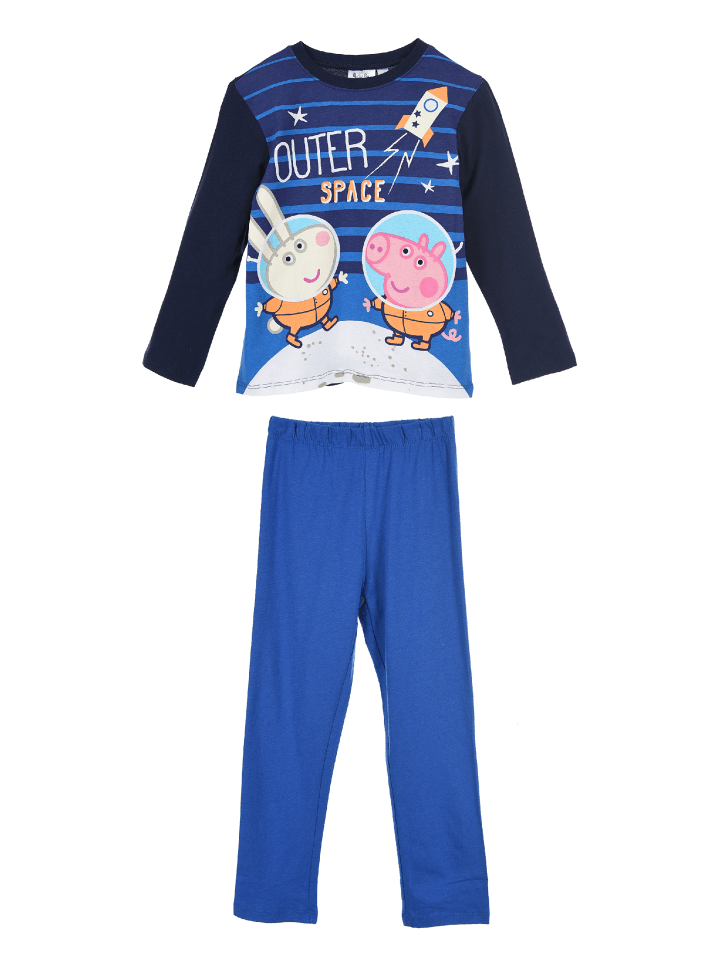 Kinder Winter Schlafanzug Langarmshirt + Schlafhose in Blau