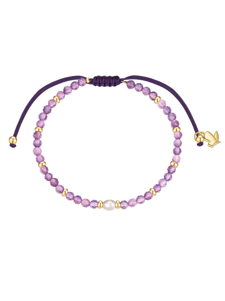 Armband aus Edelstahl mit Amethyst Süßwasser-Zuchtperle in gelbgold