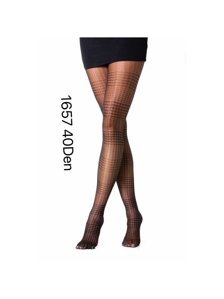 Damen Strumpfhose mit Muster 40 Den Durchsichtig Baumwollzwickel in Schwarz