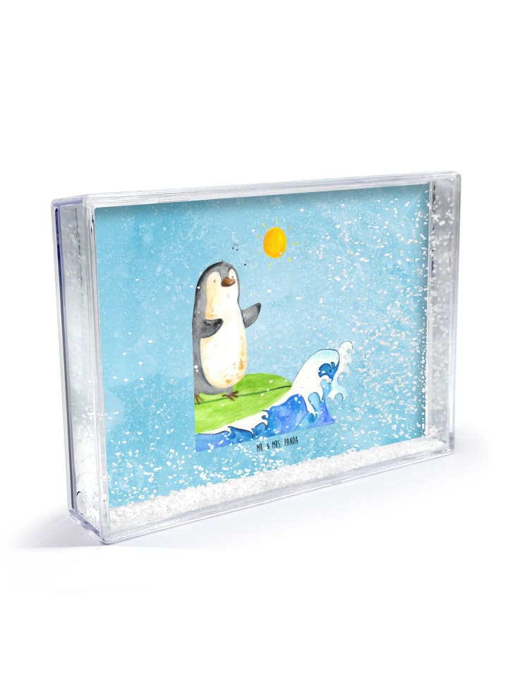 Bilderrahmen Pinguin Surfer ohne Spruch in Eisblau