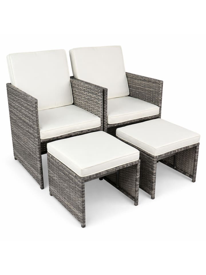 4-tlg Gartenstuhl Rattan Fußauflage Hocker Raloso in Grau