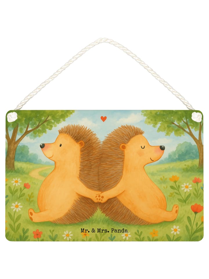 Schild Igel händchenhaltend Design ohne Spruch in Weiß