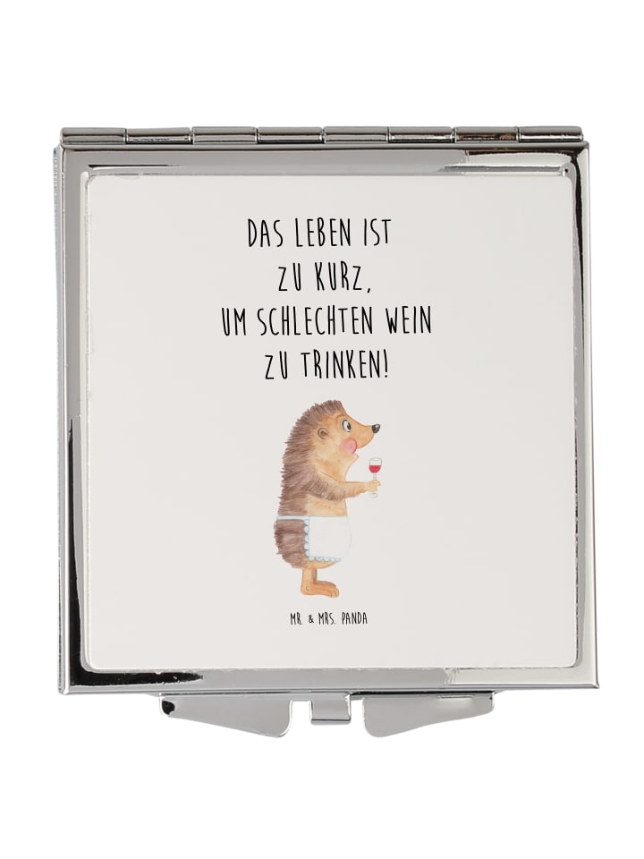 Kleiner Spiegel Igel Wein mit Spruch in Weiß