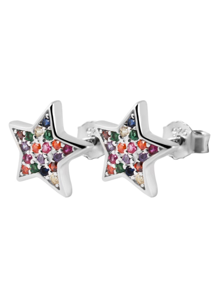 Kinder Ohrstecker Stern aus 925 Silber mit Zirkonia in bunt