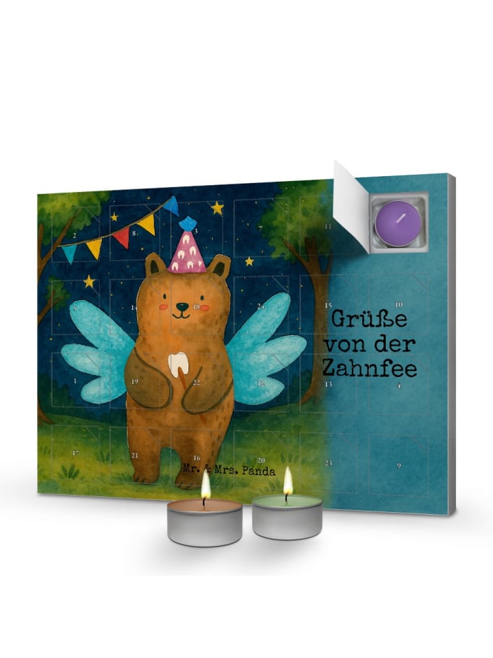 Adventskalender Bär Zahnfee Design mit Spruch in Weiß