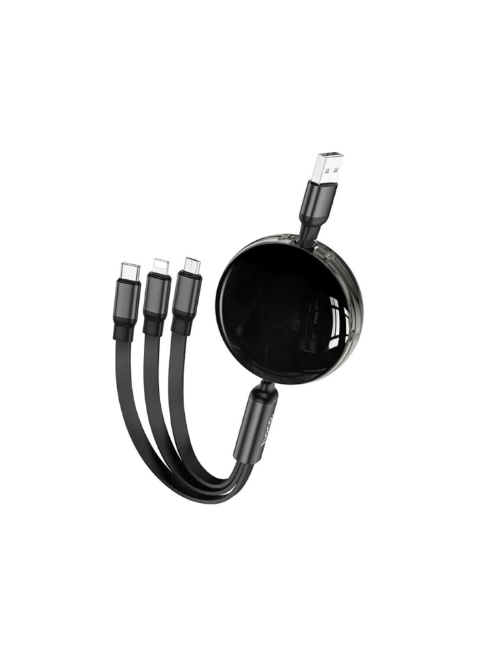 3in1 Kabel USB A kompatibel iPhone/ Micro USB/ Typ C 2A 1m in Schwarz in Schwarz