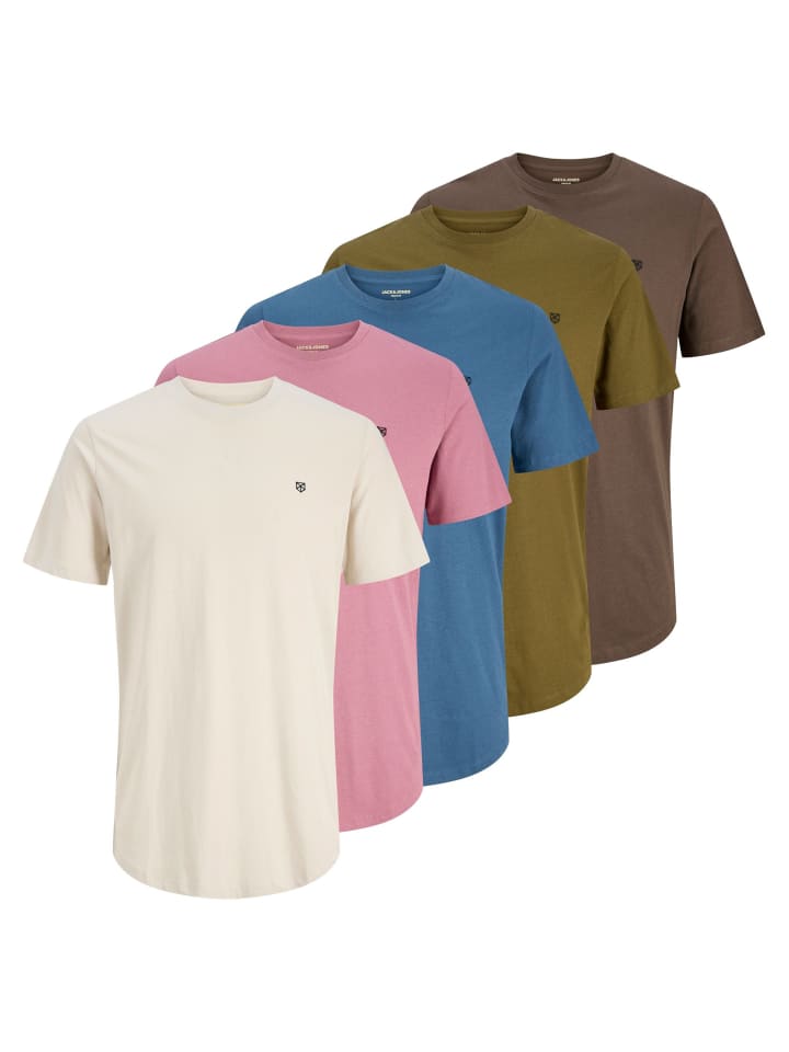 T-Shirt 5er Pack in Braun/Blau/Rosa