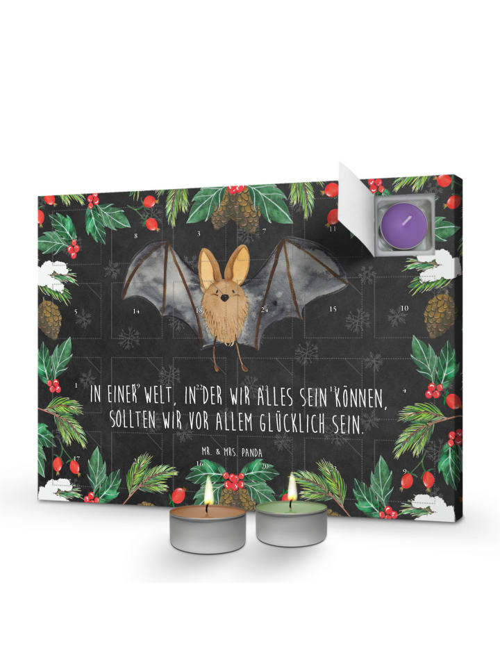 Adventskalender Fledermaus Flügel mit Spruch in Kreidetafel