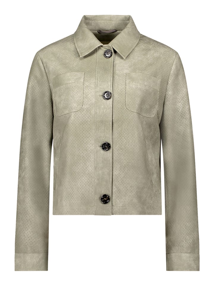 Kunstleder-Jacke mit Kragen in khaki