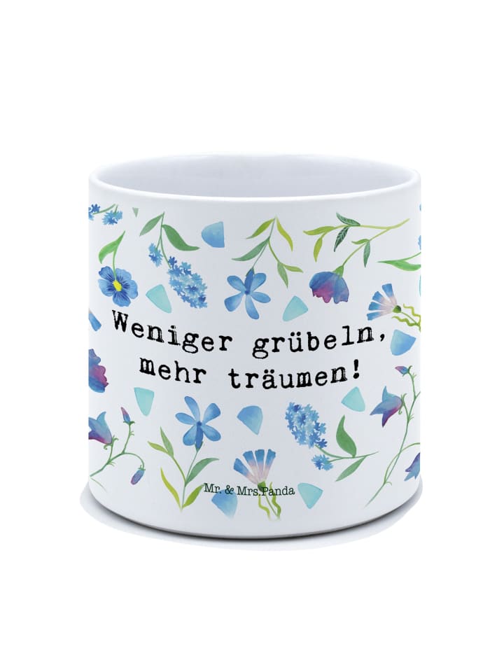 Kübel für Pflanzen Weniger grübeln mit Spruch in Weiß