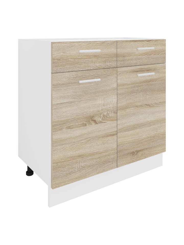 Küchenschrank B 80 cm Unterschrank Schublade Esilo in Weiß / Sonoma-Eiche
