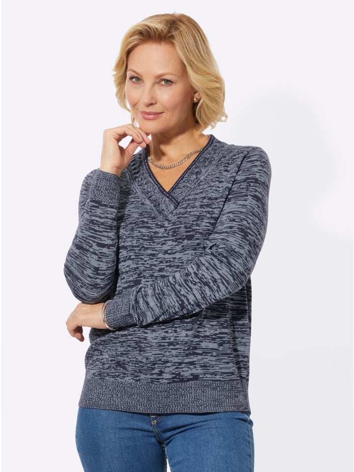 V-Pullover in eisblau-marine-meliert