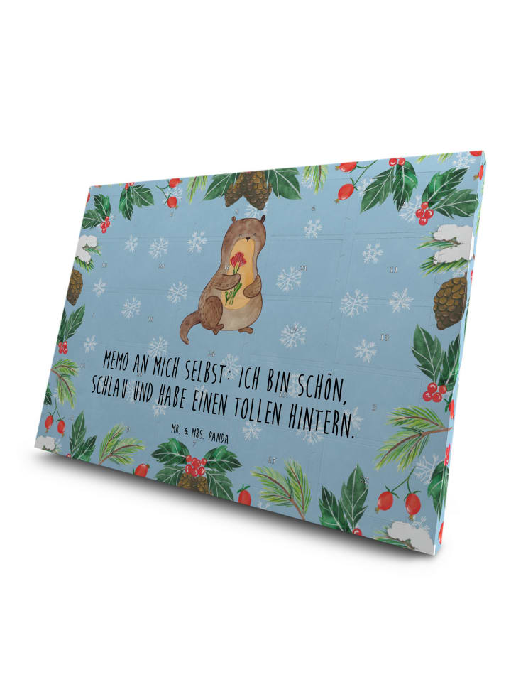 Adventskalender Otter Blumenstrauß mit Spruch in Eisblau