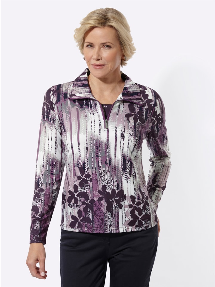 Poloshirt in marine-mauve-bedruckt
