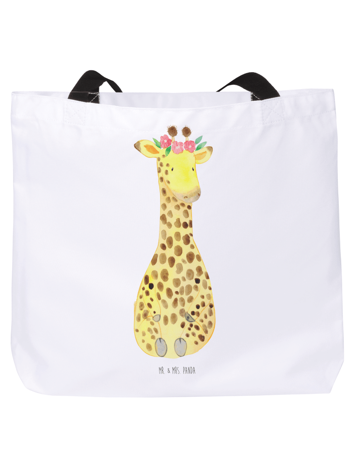 Stofftasche Giraffe Blumenkranz ohne Spruch in Weiß