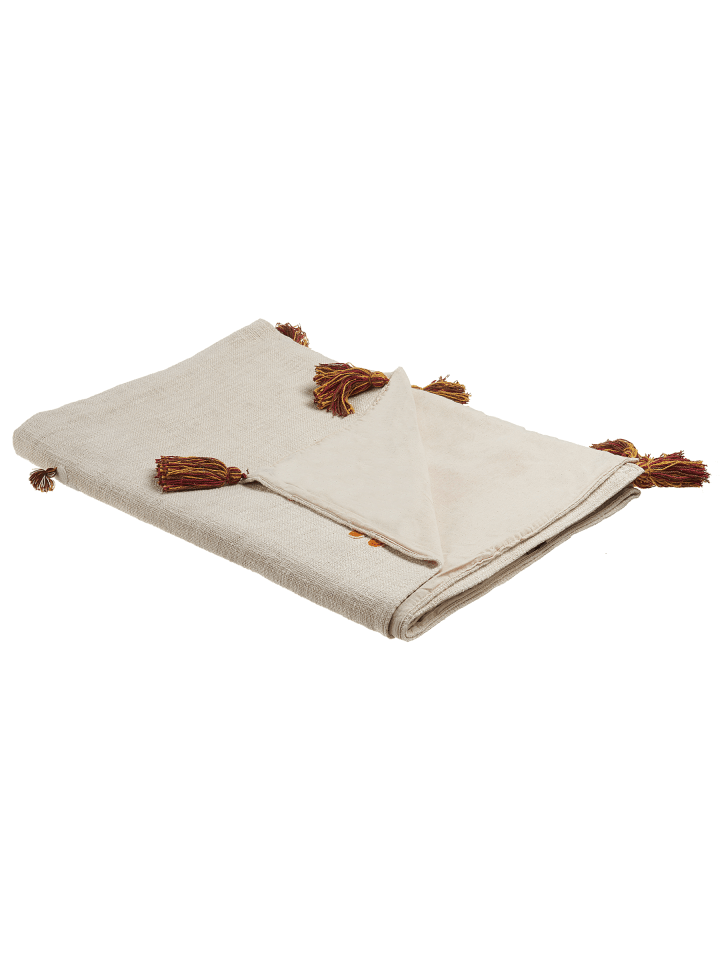 Kuscheldecke KHANDWA in Beige/Weiß/Orange - (W) 130 x (H) 1 x (L) 180 cm