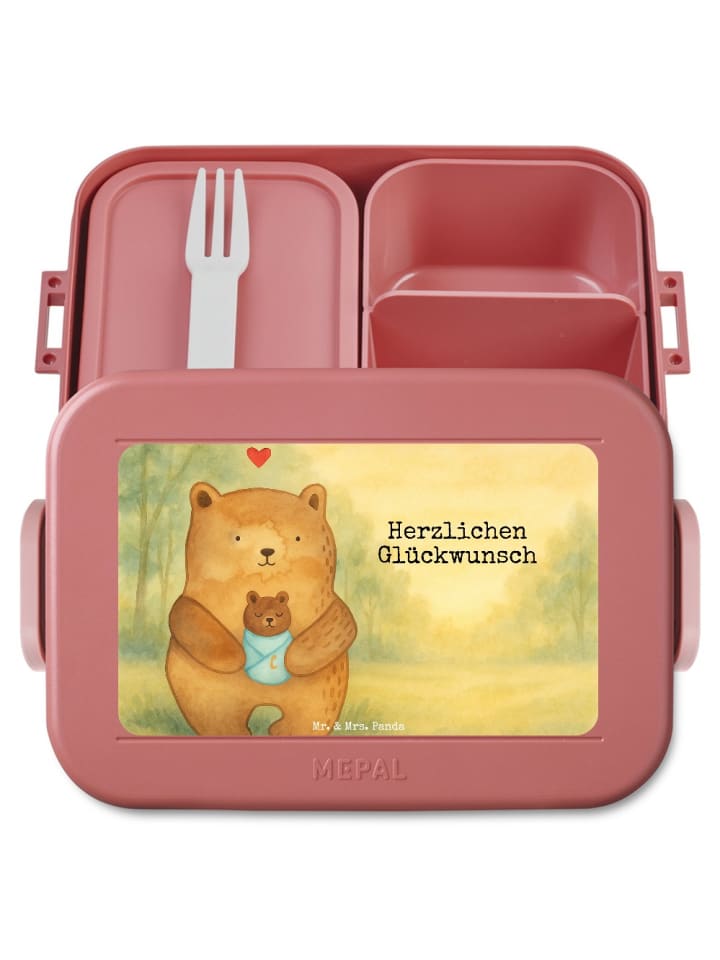 Snack Box Bär Baby Design mit Spruch in Rot Pastell