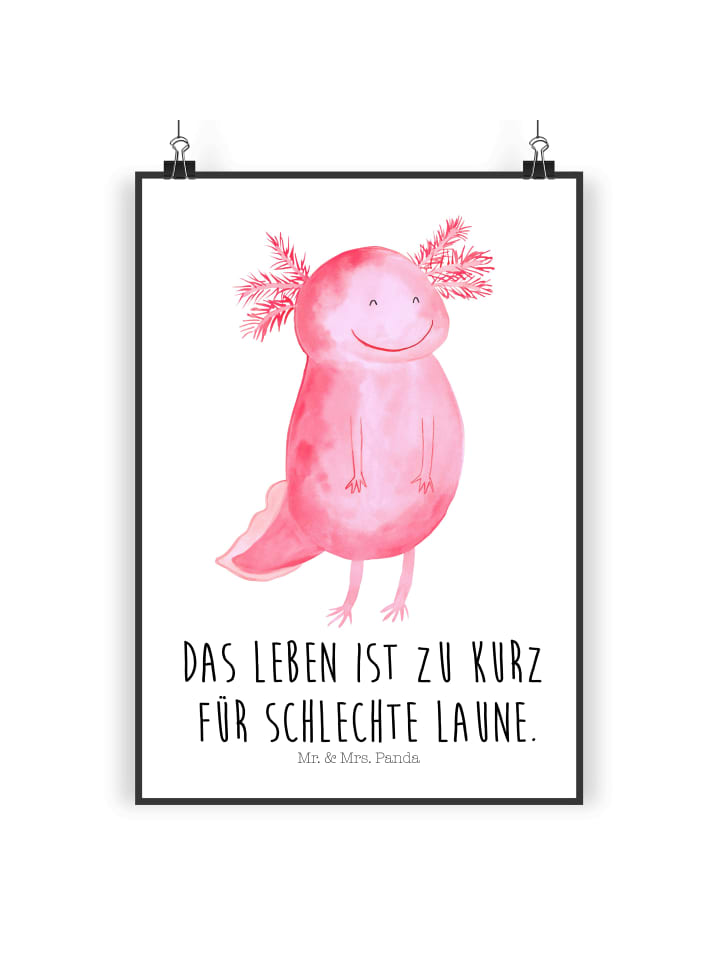 Plakat Axolotl Glücklich mit Spruch in Weiß