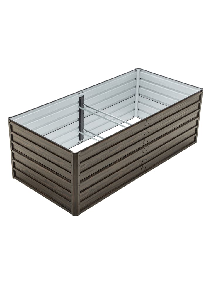 Hochbeet in Holzfarbe 190x90x64 cm Metall offener Boden für Garten Terrasse