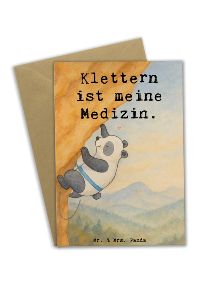 Grußkarte Panda Klettern Design mit Spruch in Weiß
