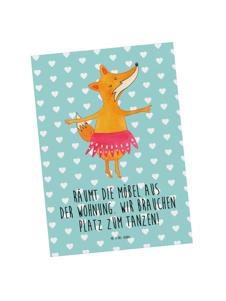 Postkarte Fuchs Ballerina mit Spruch in Türkis Pastell