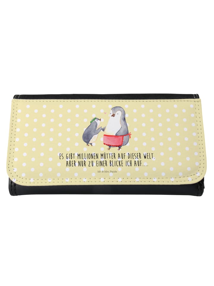 Portemonnaie Pinguin mit Kind mit Spruch in Gelb Pastell