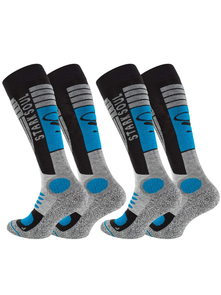 Ski & Snowboard Socken 2 Paar, mit Spezialpolsterung in Grau-Schwarz-Blau