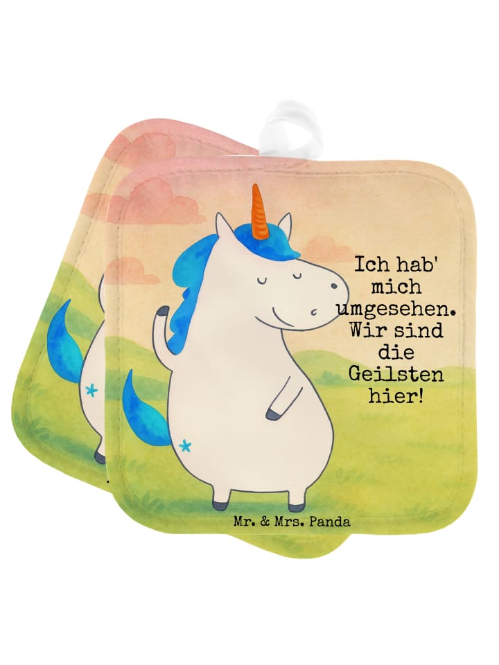 Topflappen Einhorn Mann Design mit Spruch in Weiß