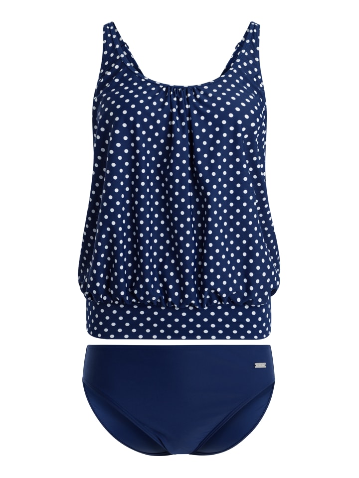 Oversize-Tankini in marine-weiß